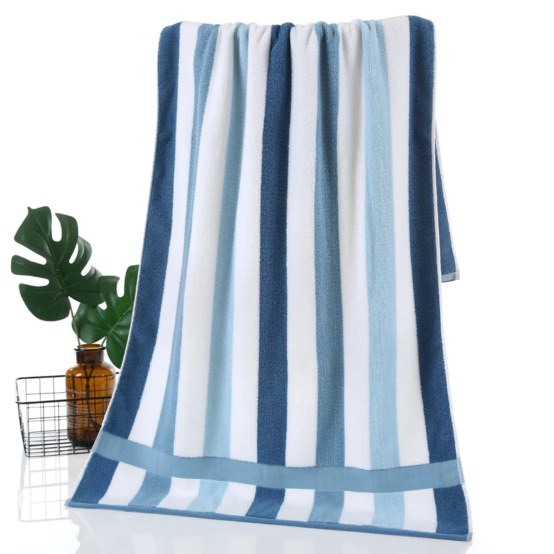 serviettes bain coton rayées bleu clair moderne absorbantes rapide sécher machine washable
