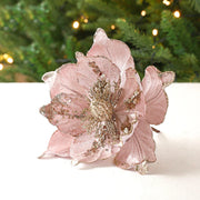décoration noël poinsettia artificielle paillette dorée texturée tige métallique festive rouge scintillante