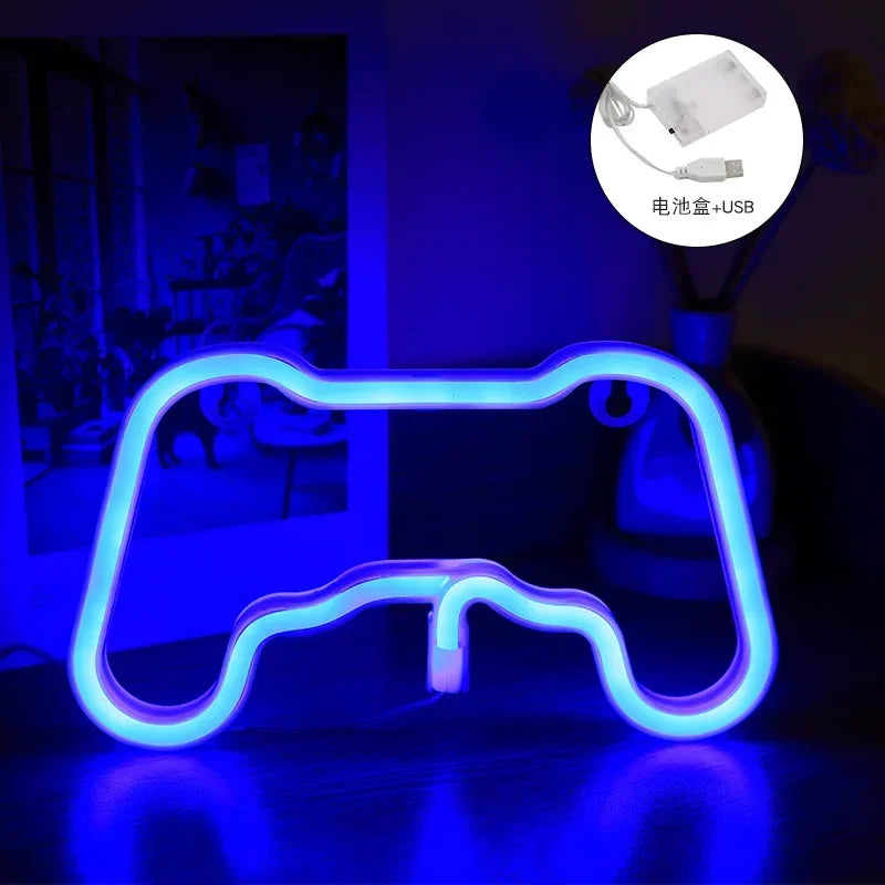 décoration lumineuse led symboles playstation manette jeu couleurs variées gaming moderne