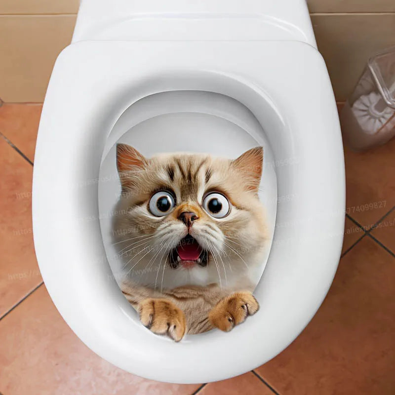 autocollants couvercle toilette chat blanc yeux ouverts moderne salle bain décoration étanche bricolage poubelle
