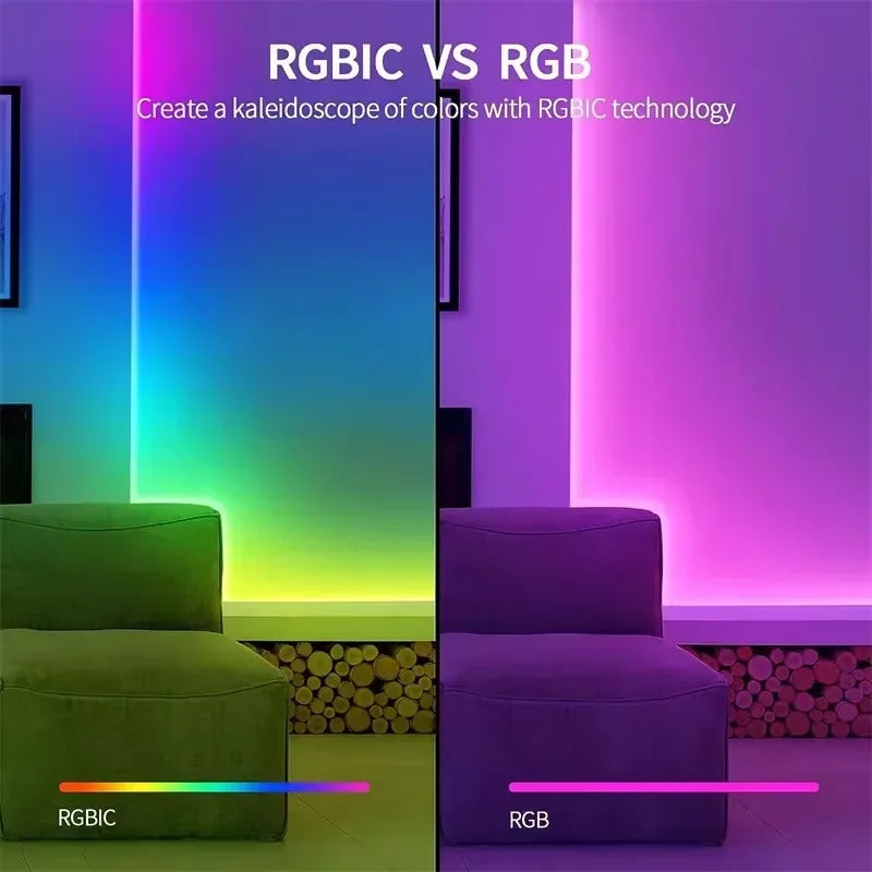 ruban led néon multicolore synchronisation bluetooth adhésif lisse moderne lumières fixations USB