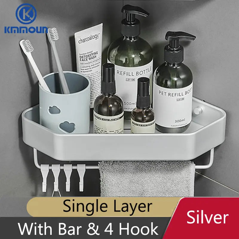 étagère d'angle aluminium noir mat salle bain moderne étagère gris mat salle douche clips