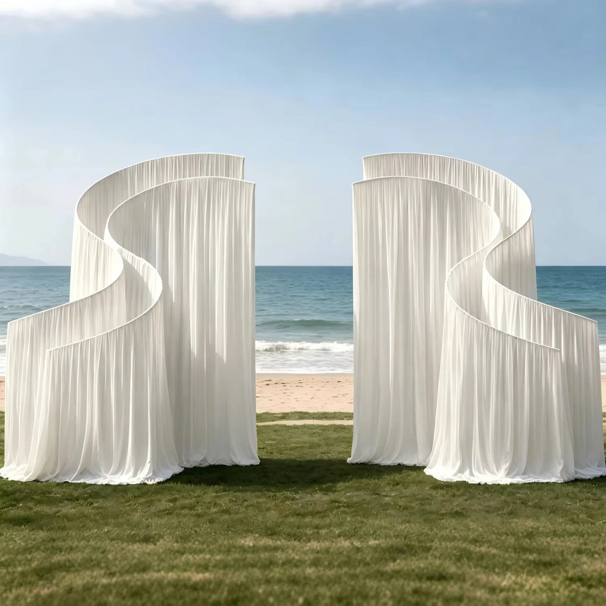 décor structure spirale blanche moderne pieds circulaires mariage anniversaire photo backdrop toile fond