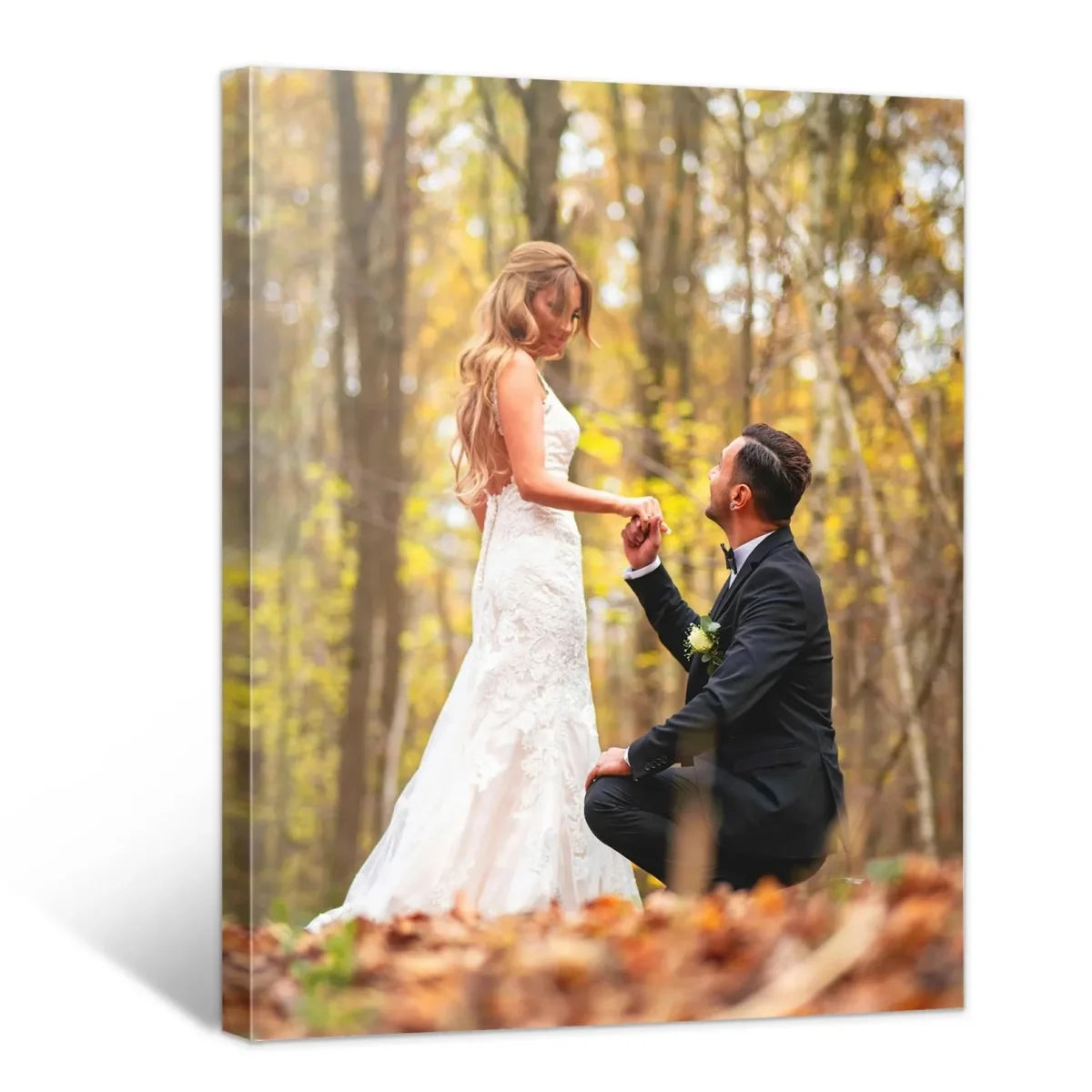 impression toile encadrée couple demande mariage décor automnal romantique blanc tons chauds 50x70cm 40x60cm