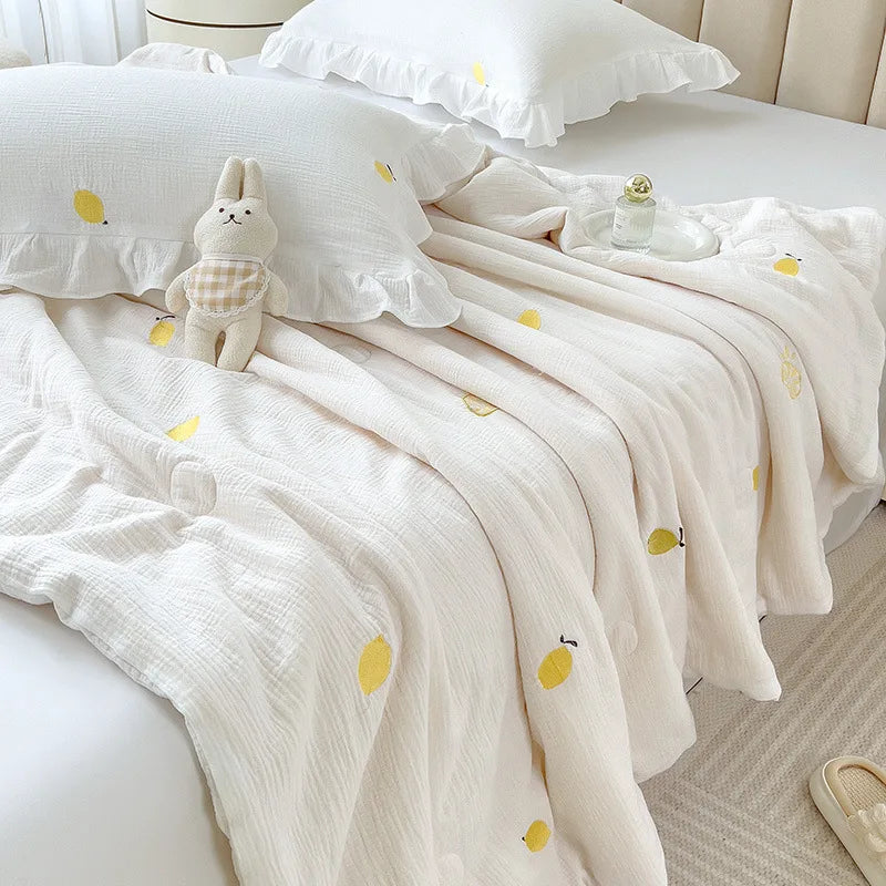 couette coton blanc motif fleurs roses été légère oreiller coussin accessoires