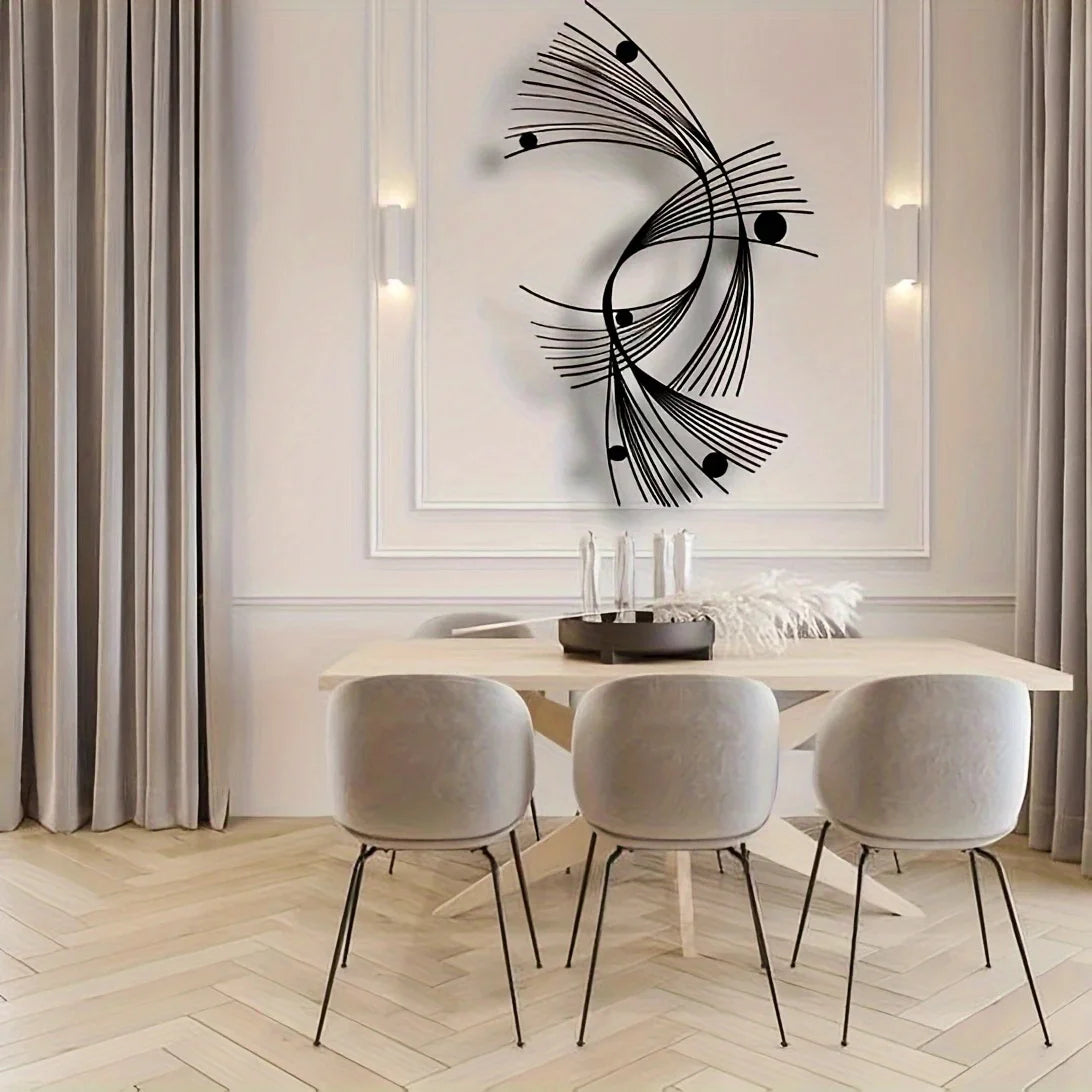 décoration murale abstraite métal noir blanc lignes courbes formes géométriques moderne minimalisteintérieurextérieur