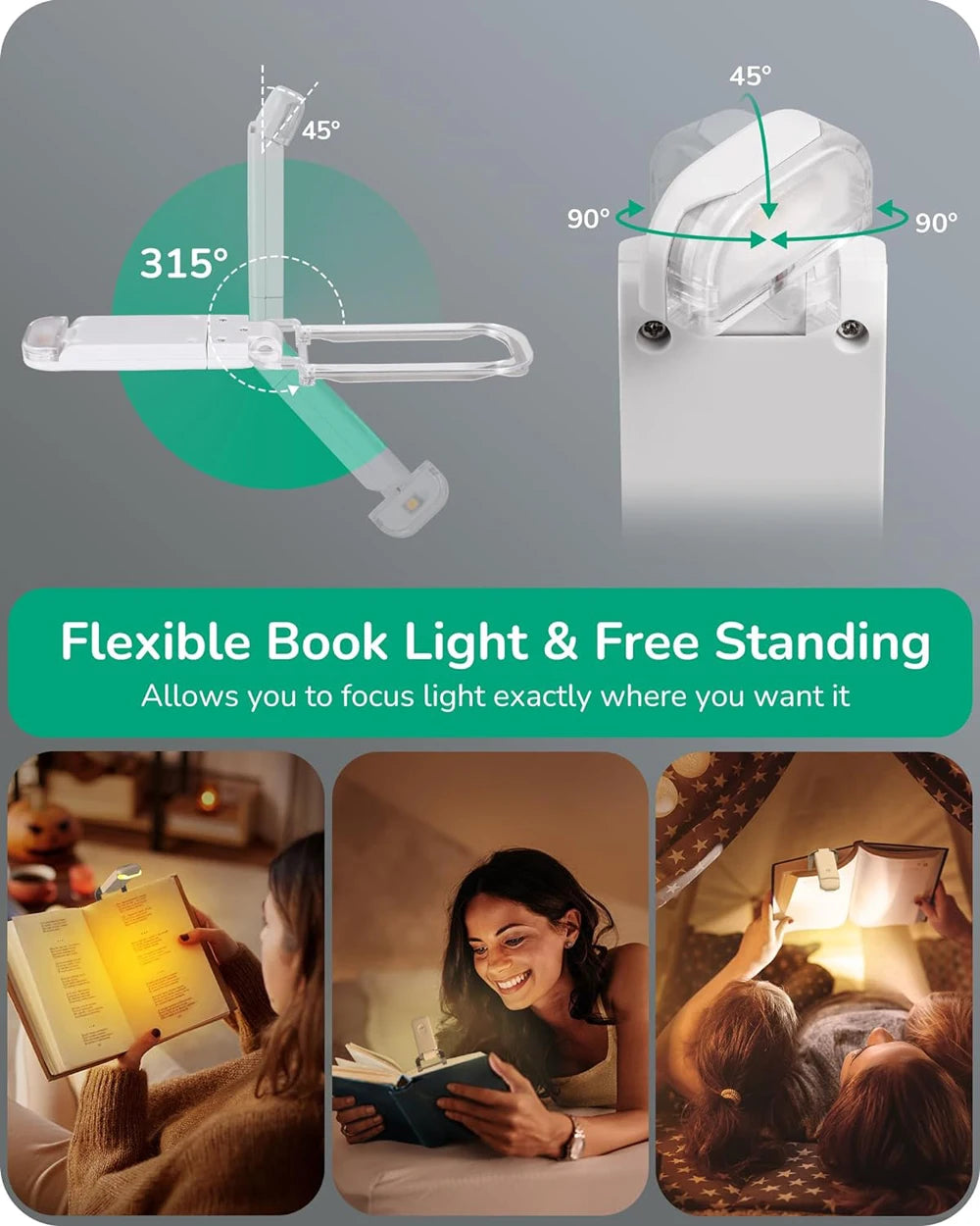 lampe lecture led rechargeable usb protection yeux portable clip mat blanc moderne adjustable brightness