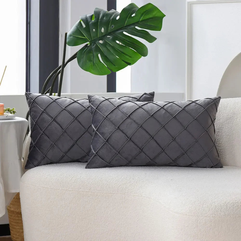housse coussin gris carreaux moderne 30x50cm décoration sofa chambreôtel