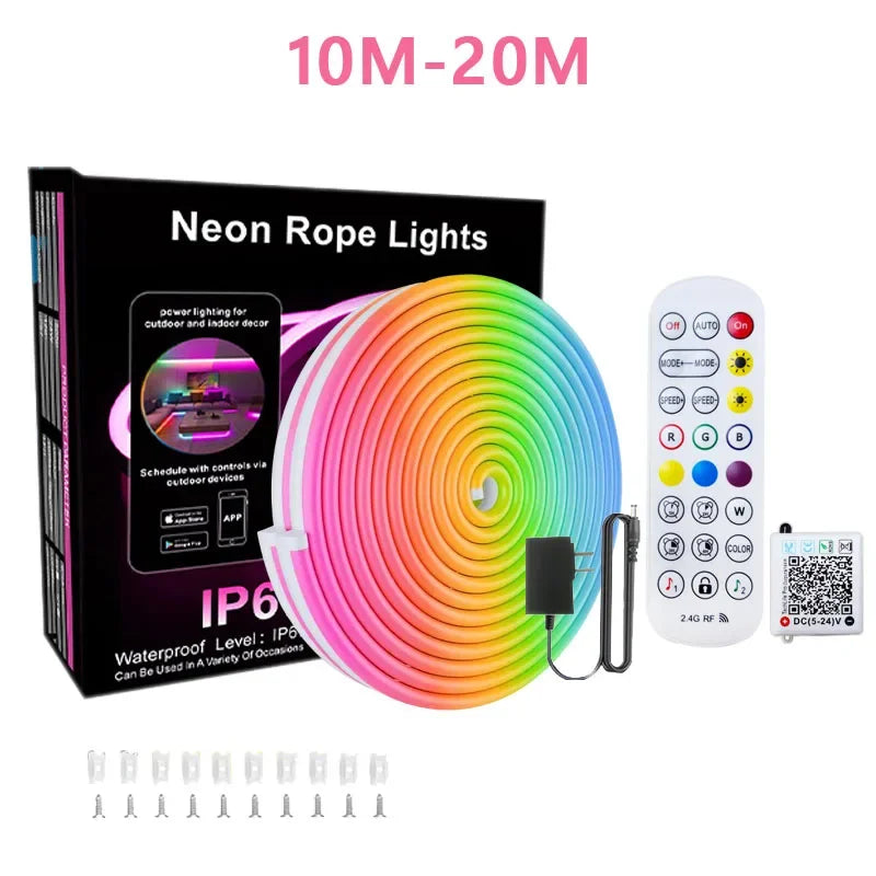 ruban led néon multicolore rayures horizontales moderne flexible clips télécommande adaptateur électrique boîte contrôle