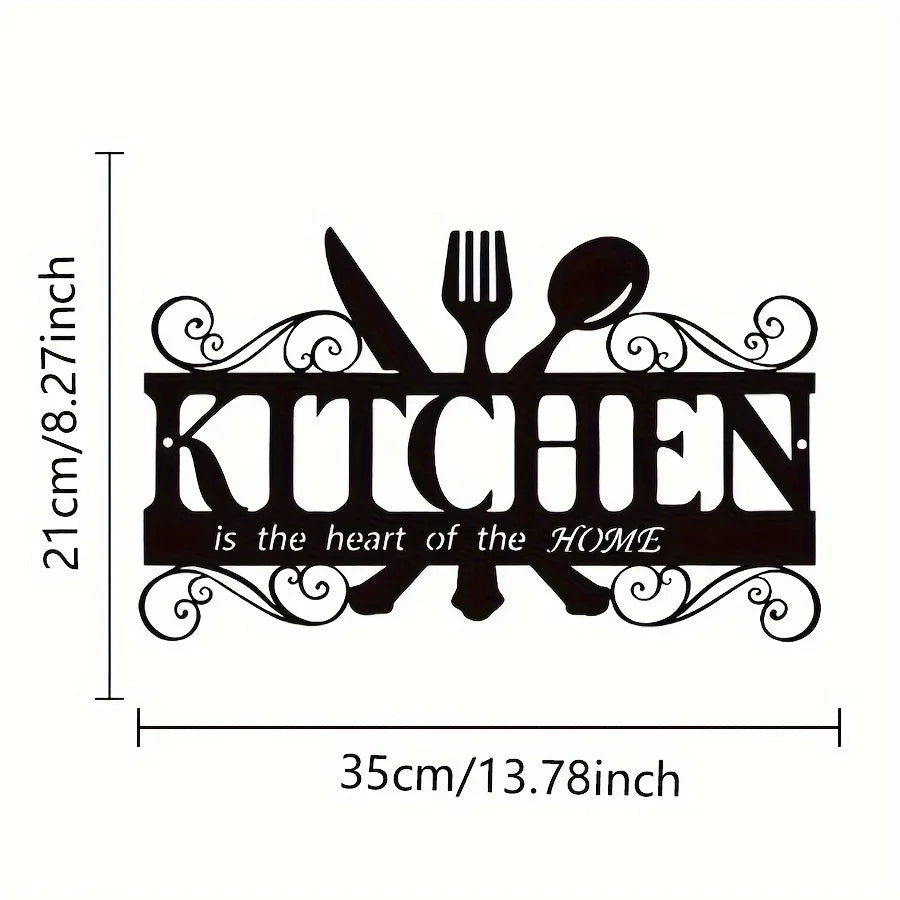 plaque murale décorative moderne artisanale lettres kitchen cœur maison motifs floraux fourchette adhésive noire