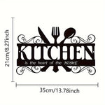 plaque murale décorative moderne artisanale lettres kitchen cœur maison motifs floraux fourchette adhésive noire