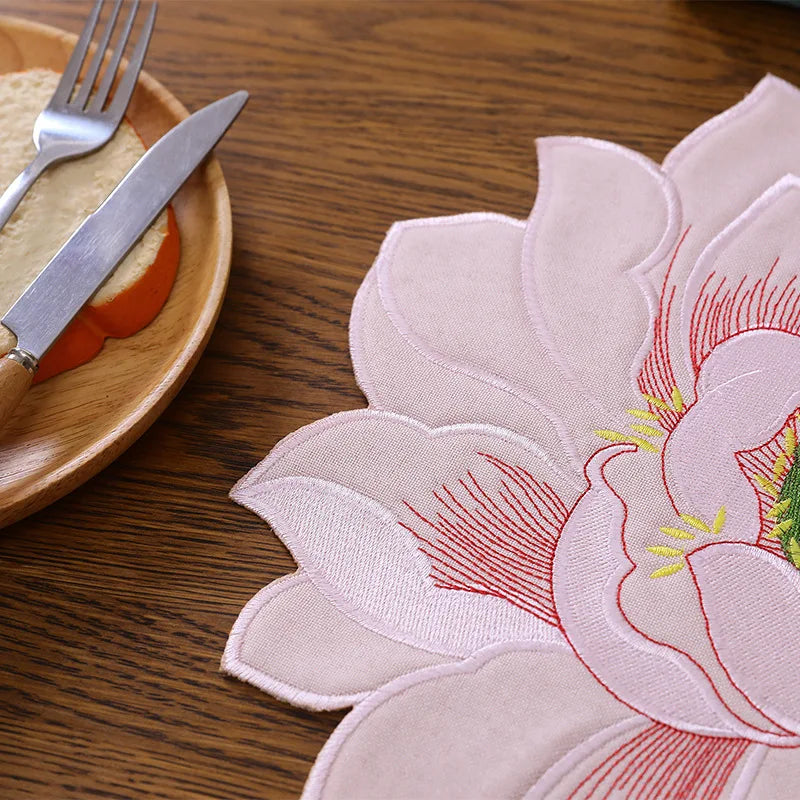 serviettes table modernes fleurs stylisées orange rose vert adhésives polyester