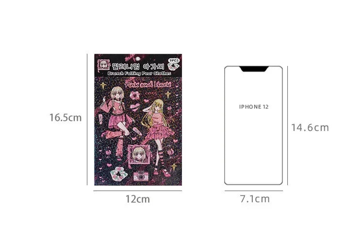 autocollants manga personnages textes confettis bleu violet noir blanc opaques scrapbooking álbum journal intime