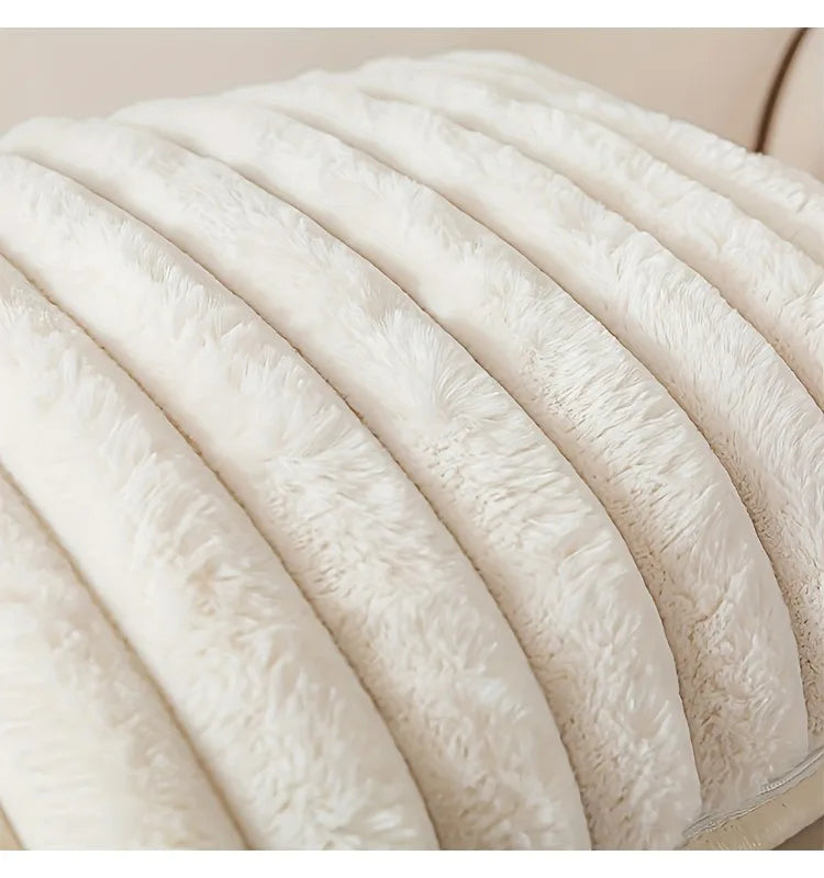 housses coussin fausse fourrure imitation cashmere rayées modernes polyester coton machine lavable fermeture zip