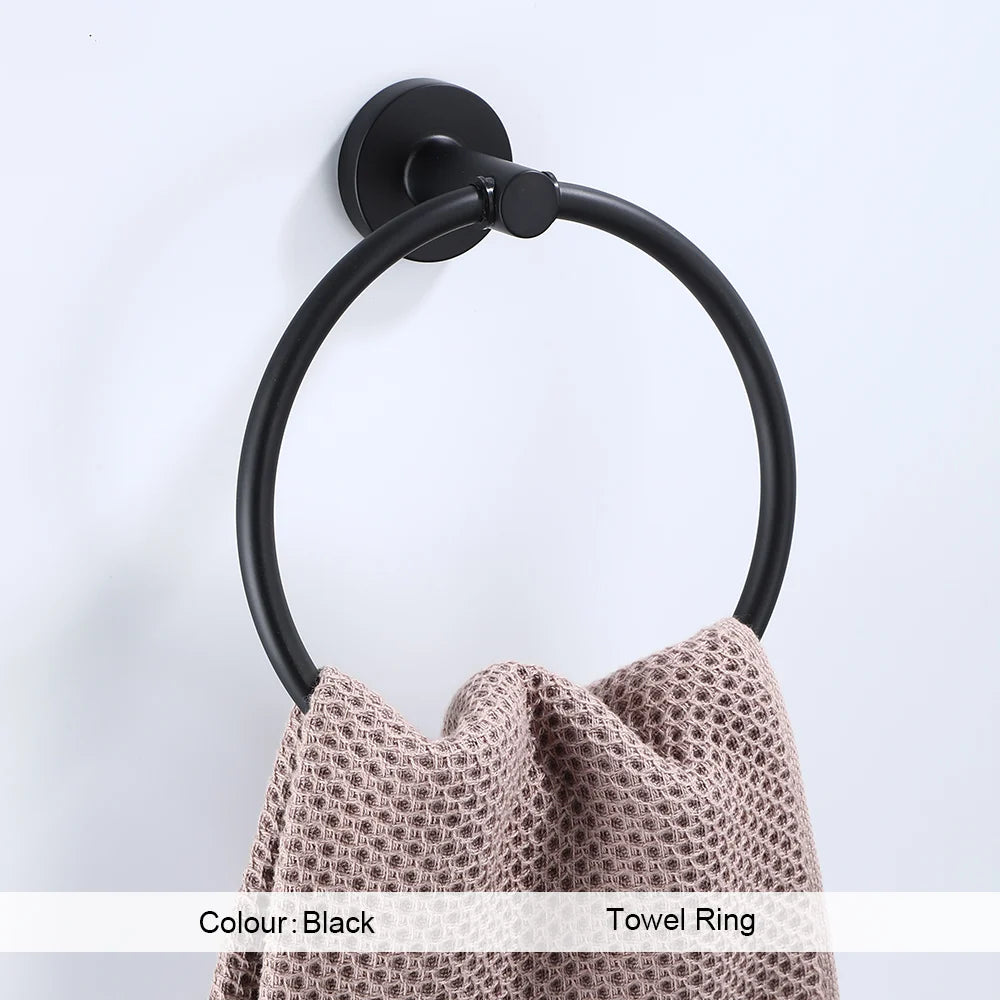 accessoires salle bain noir porte serviettes barre ring vis classiques modernes