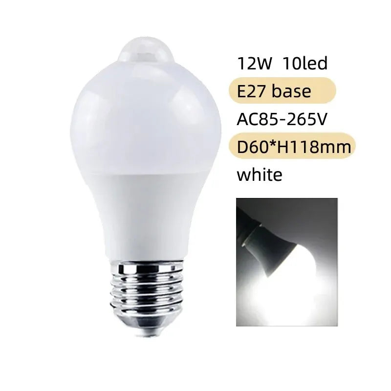 ampoule led 12w blanc détecteur mouvement pir salon parking couloir veilleuse e27 moderne translucent