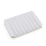 support savon silicone rayures horizontales gris bleu clair moderne salle bain égouttoir antidérapant