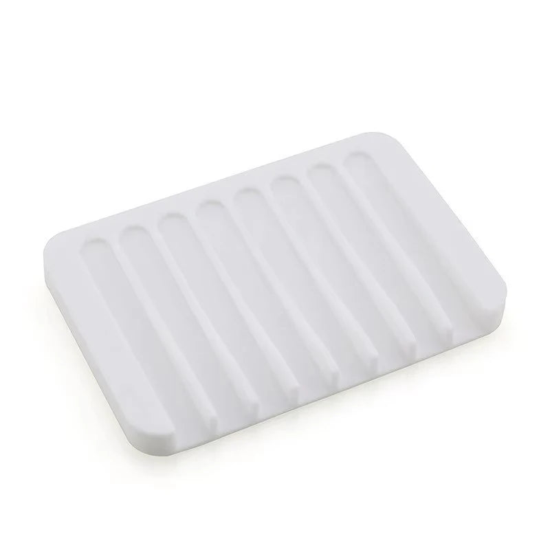 support savon silicone rayures horizontales gris bleu clair moderne salle bain égouttoir antidérapant