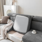 housse canapé beige clair polaire jacquard rayures horizontales extensible salon moderne