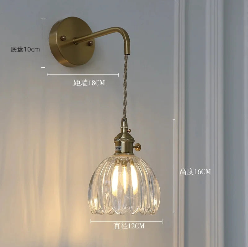 Lampe mur verte striée finition dorée vintage interrupteur on off