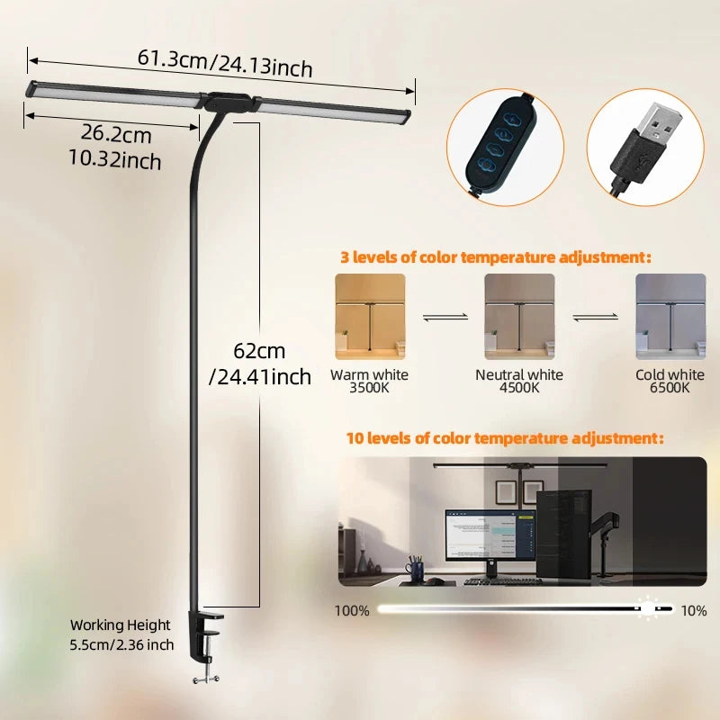 lampe deux têtes noir moderne bras articulé réglable usb led rechargeable