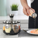 ensemble pots épices rotatifs moderne noir transparent verre organisation cuisine efficace