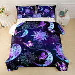 housse couette impression 3d lune soleil papillons violet bleu noir fantastique chambre enfant
