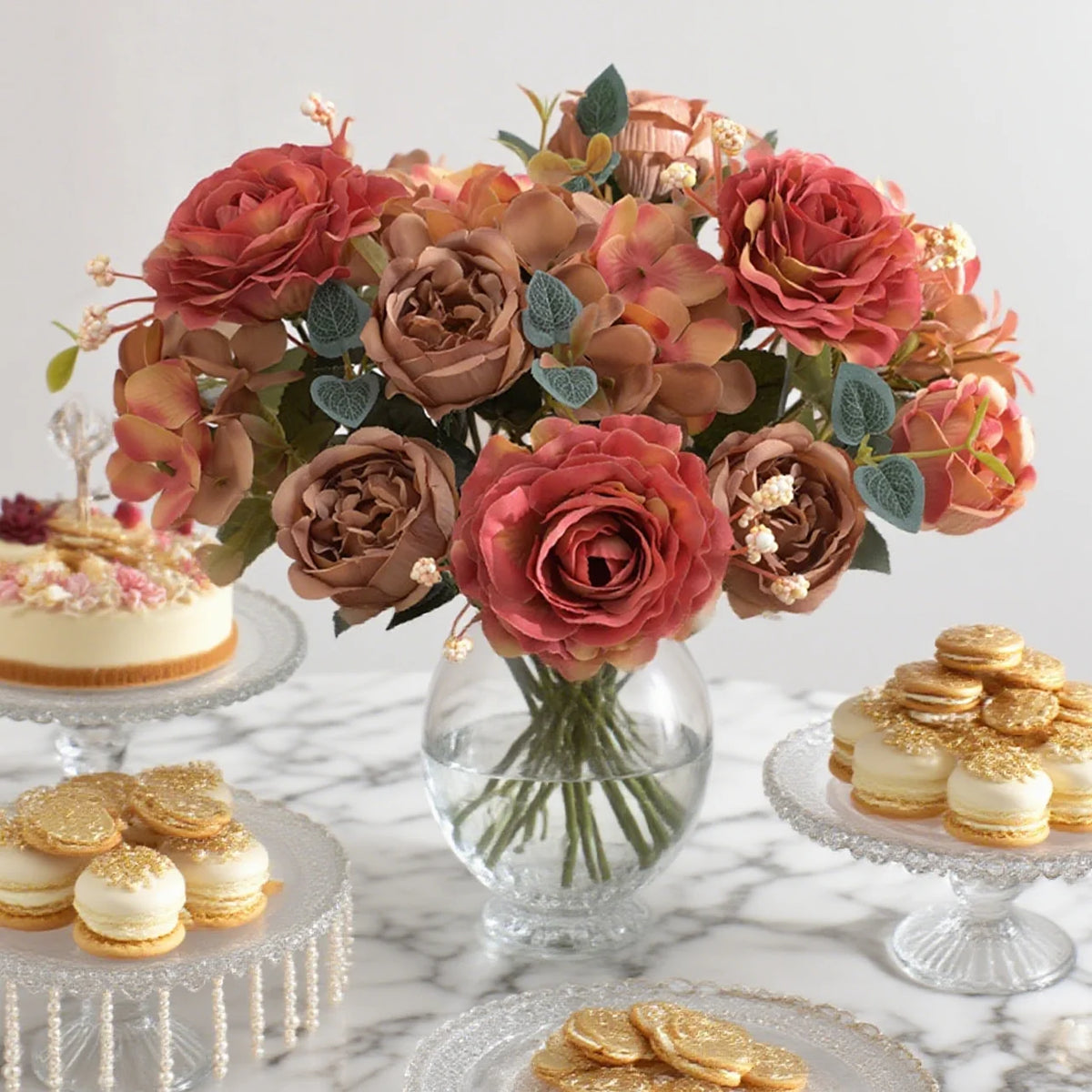 bouquet fleurs artificielles soie roses hortensias pivoines décoration mariage anniversaire intérieur moderne élégant