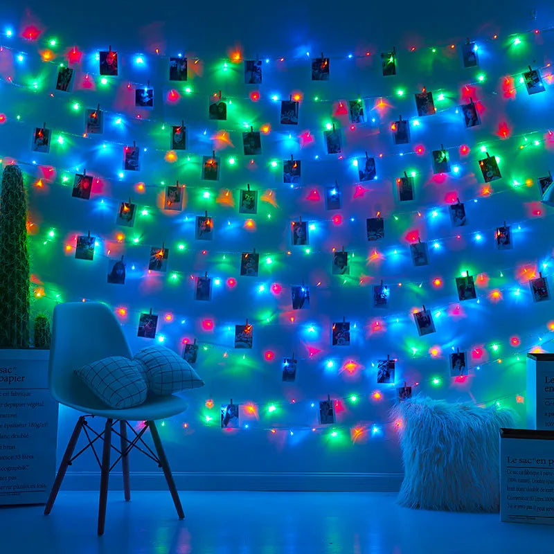 guirlande lumineuse led multicolore moderne 10m 50leds 30clips photo vacances chambre décoration noël
