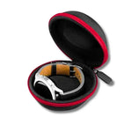 boîte rangement montres tissu mat doublure mousse fermeture glissière noir rouge moderne pratique