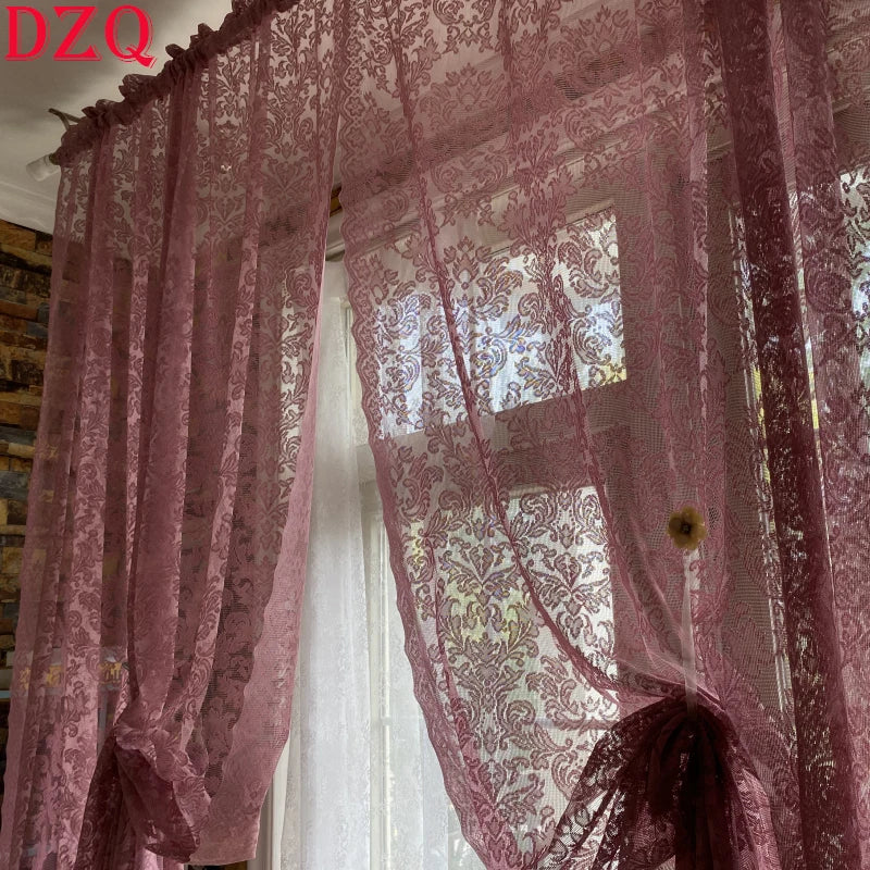 rideaux voilage dentelle florale romantique vintage rose fuchsia chambre