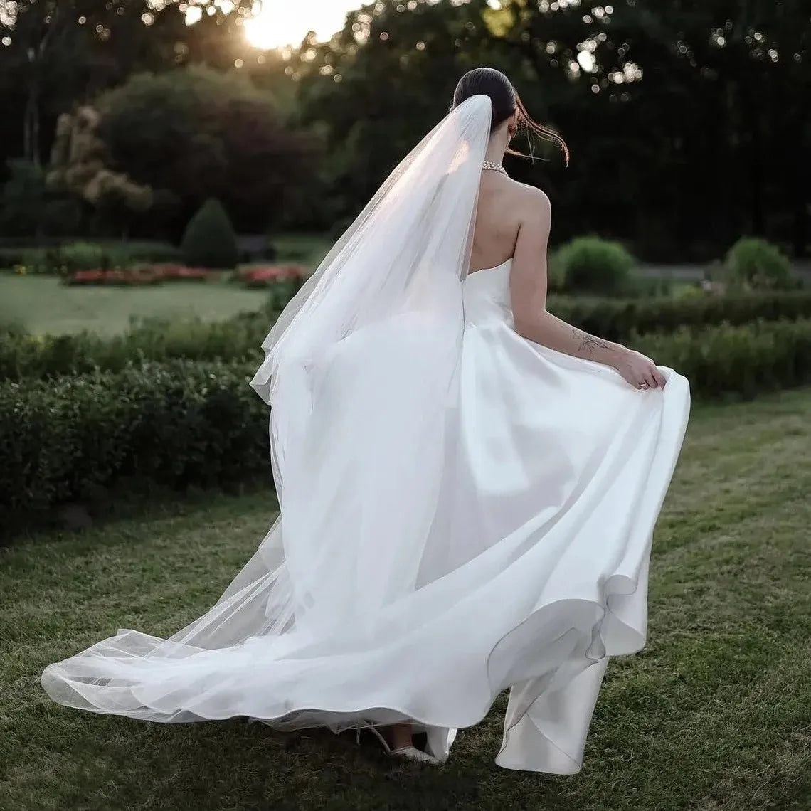 voile mariée double couche nylon blanc élégant bride wedding romantique bohème fashion long adult