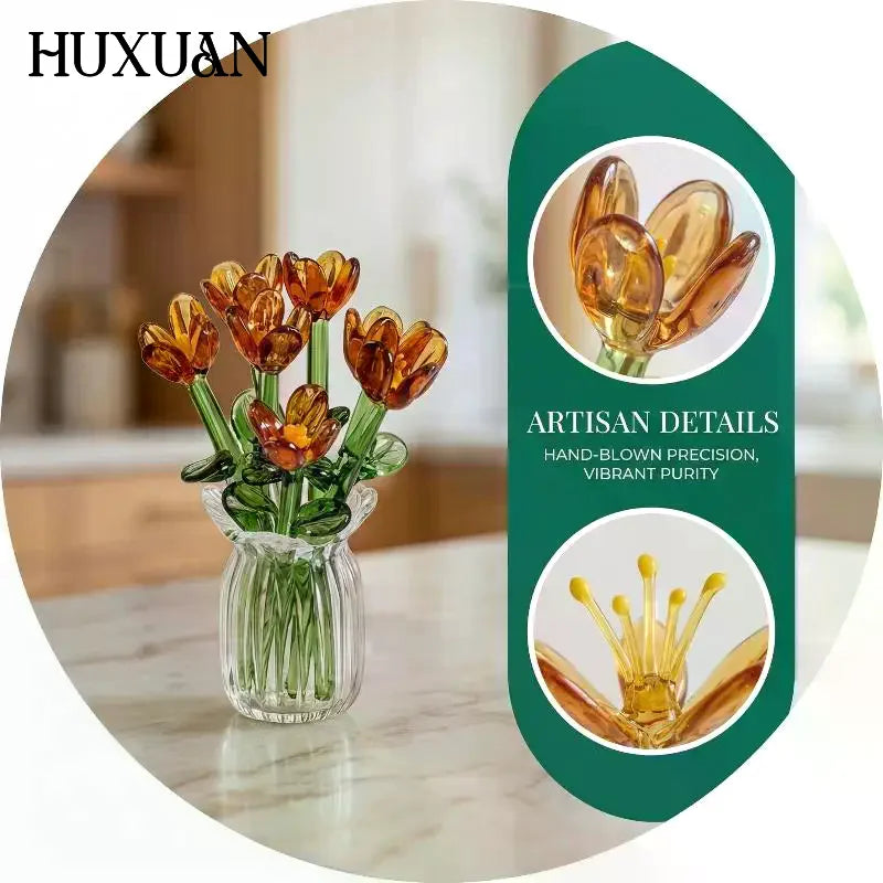 bouquet fleurs artificielles verre multicolore transparentes modernes decoration maison