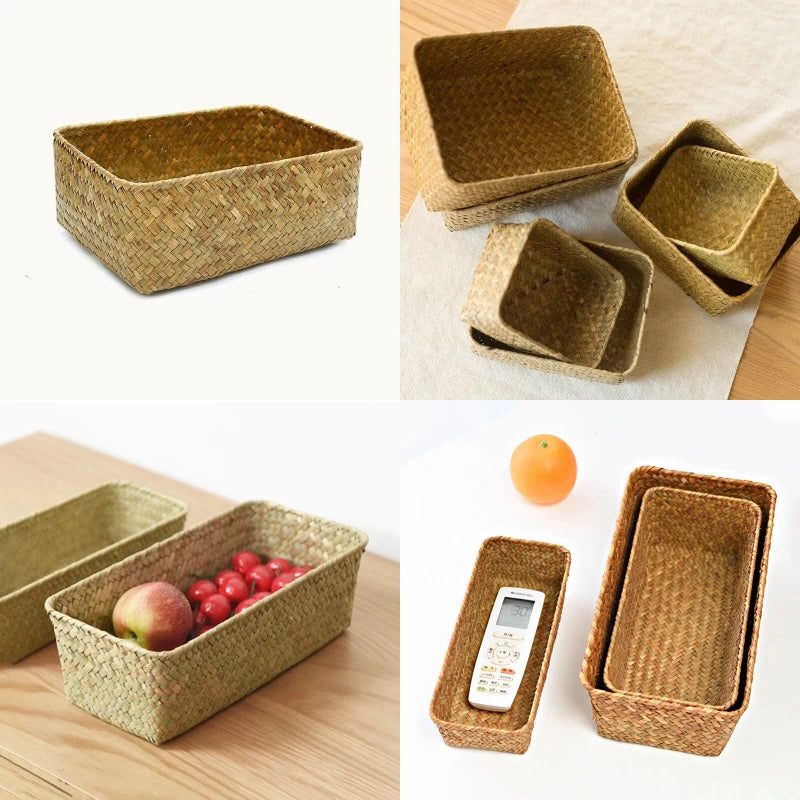 panier rangement tressé paille osier marron clair multiple utilisation respectueux environnement rustique naturel