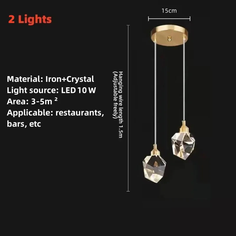 suspension lumineuse moderne transparente facettes géométriques dorées élégante autoinstallation led chambre salon