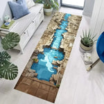 tapis illusion optique paysage naturel bleu gris moderne anti dérapant polyester résistantintérieurextérieur