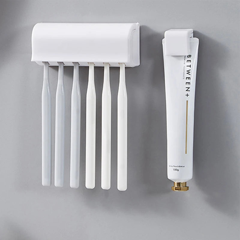organisateur mural blanc minimaliste adhésif porte brosses tubes dentifrice support papier toilette salle bain