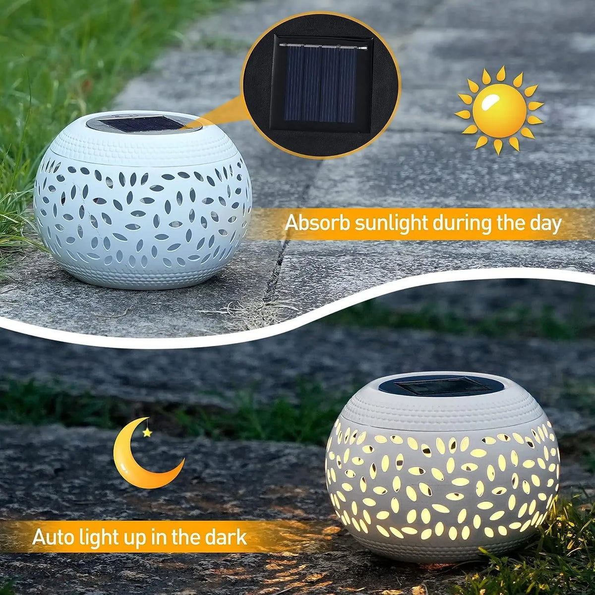 lampe solaire extérieure moderne perforations feuilles adhésive fer noir blanc