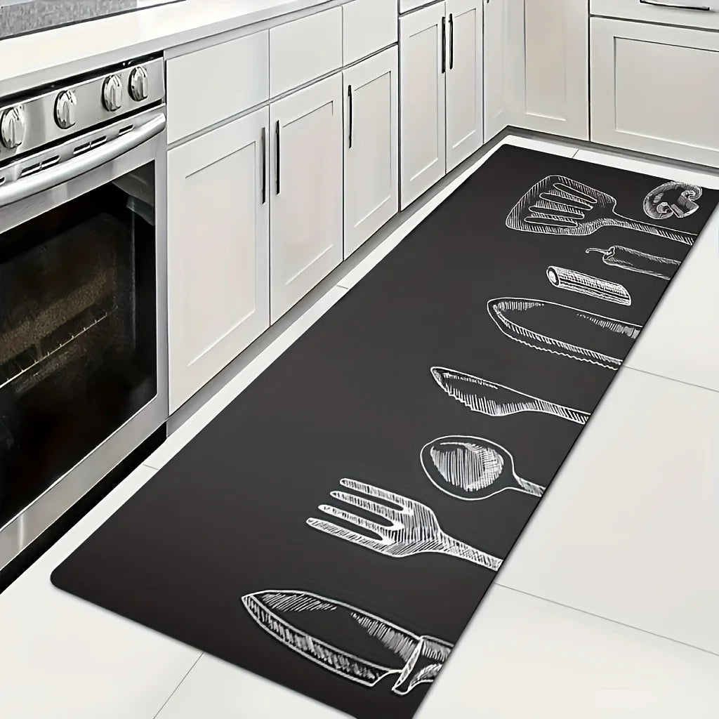 tapis antidérapant imperméable moderne noir couverts cuisine salon couloir polyester caoutchouc