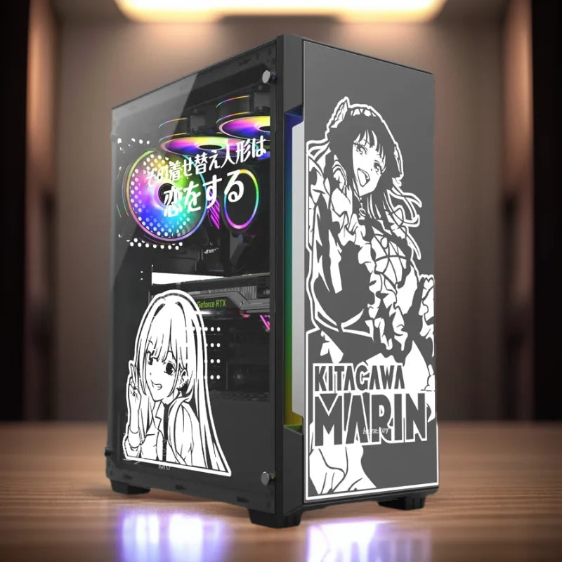 autocollants pvc noir blanc dessins anime texte japonais vis boitier pc moderne