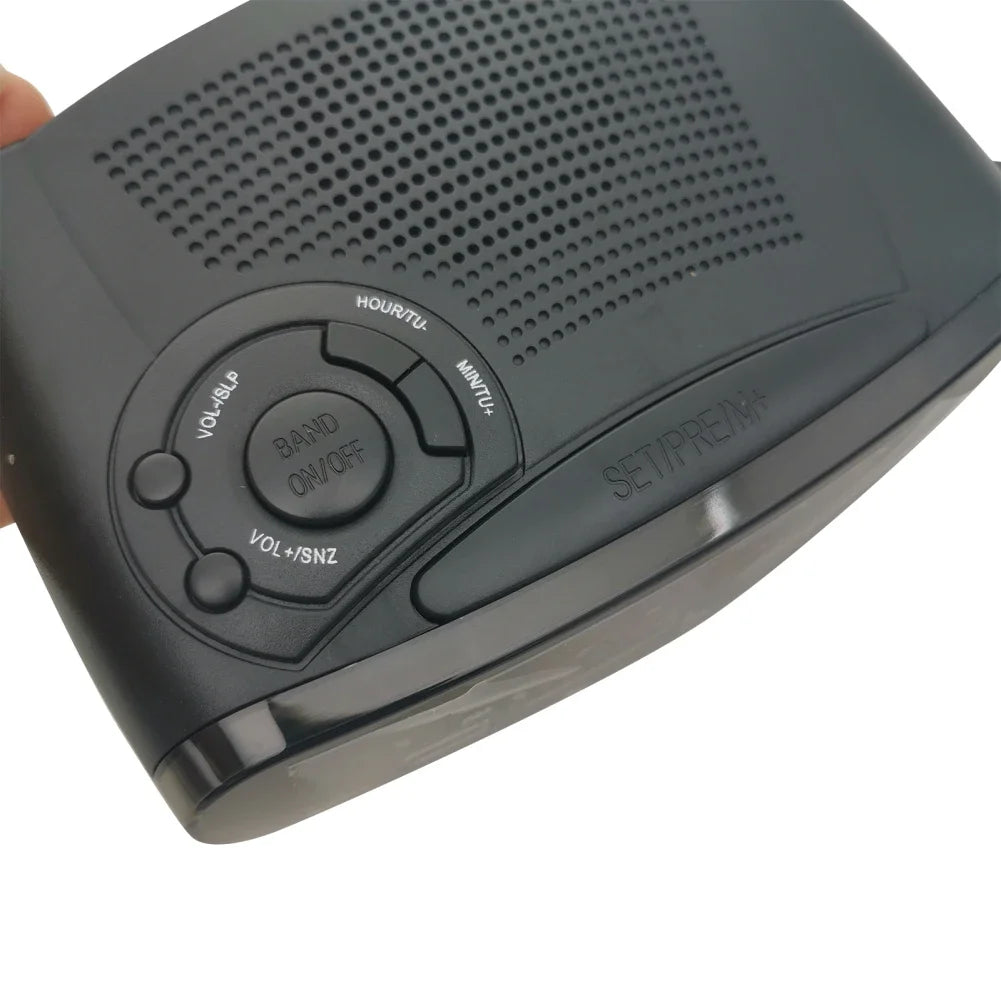 radio réveil numérique am fm led alarme snooze horloge moderne perforations noire table