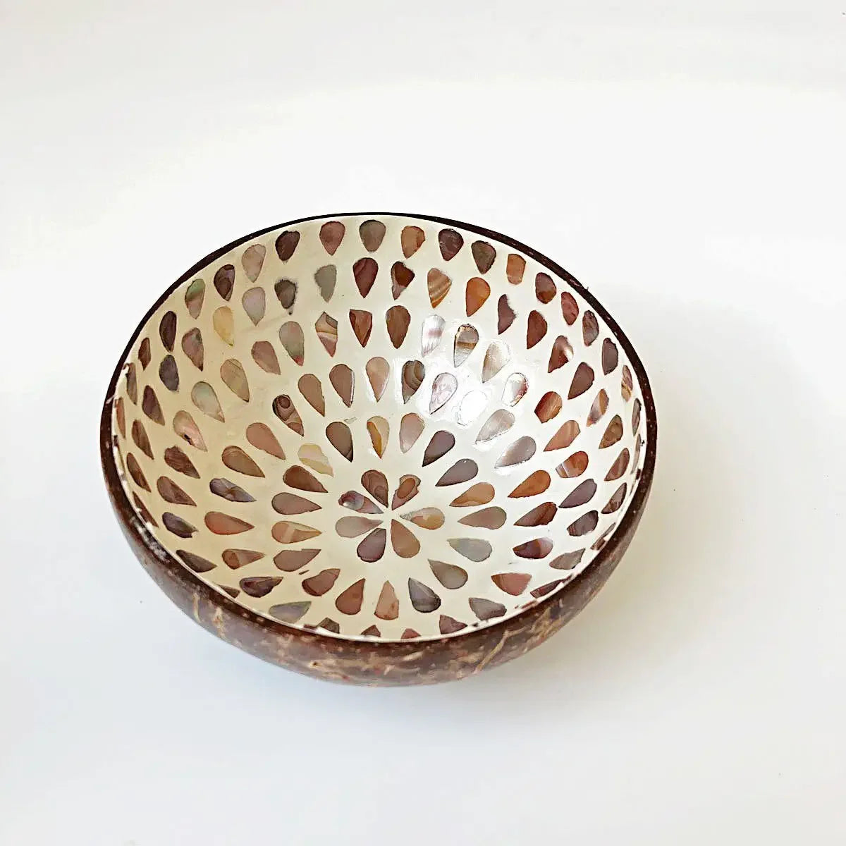 bol décoratif coquille coco artisanal mosaïque bois rangement bijoux clés maison