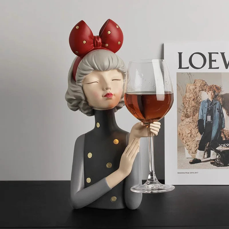figurine moderne buste féminin support bouteille vin verre décor maison chic artistique transparent rouge