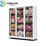 présentoir commercial triple porte vitre anti buée fleurs bouquets pots roulettes moderne