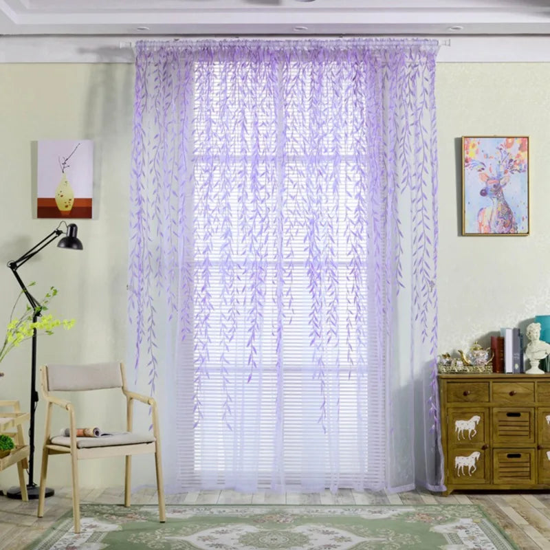rideaux chambre polyester feuilles vertes bohème semi transparent panneaux motifs vaporeux aspect décoratif champêtre