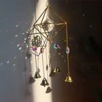 mobile décoratif cristal transparent métal doré cloches chaînes décoration fenêtre jardin intérieur moderne géométrique
