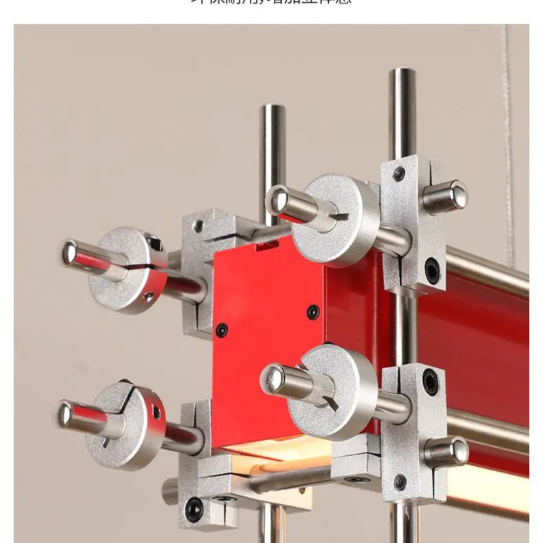 lampe suspendue moderne rouge métal argenté minimaliste éclairage led clips barres métalliques facile chambre