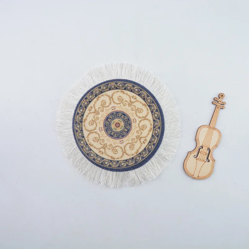 serviettes table multicolores mandala franges blanches ethnique boho chic violon miniature bois