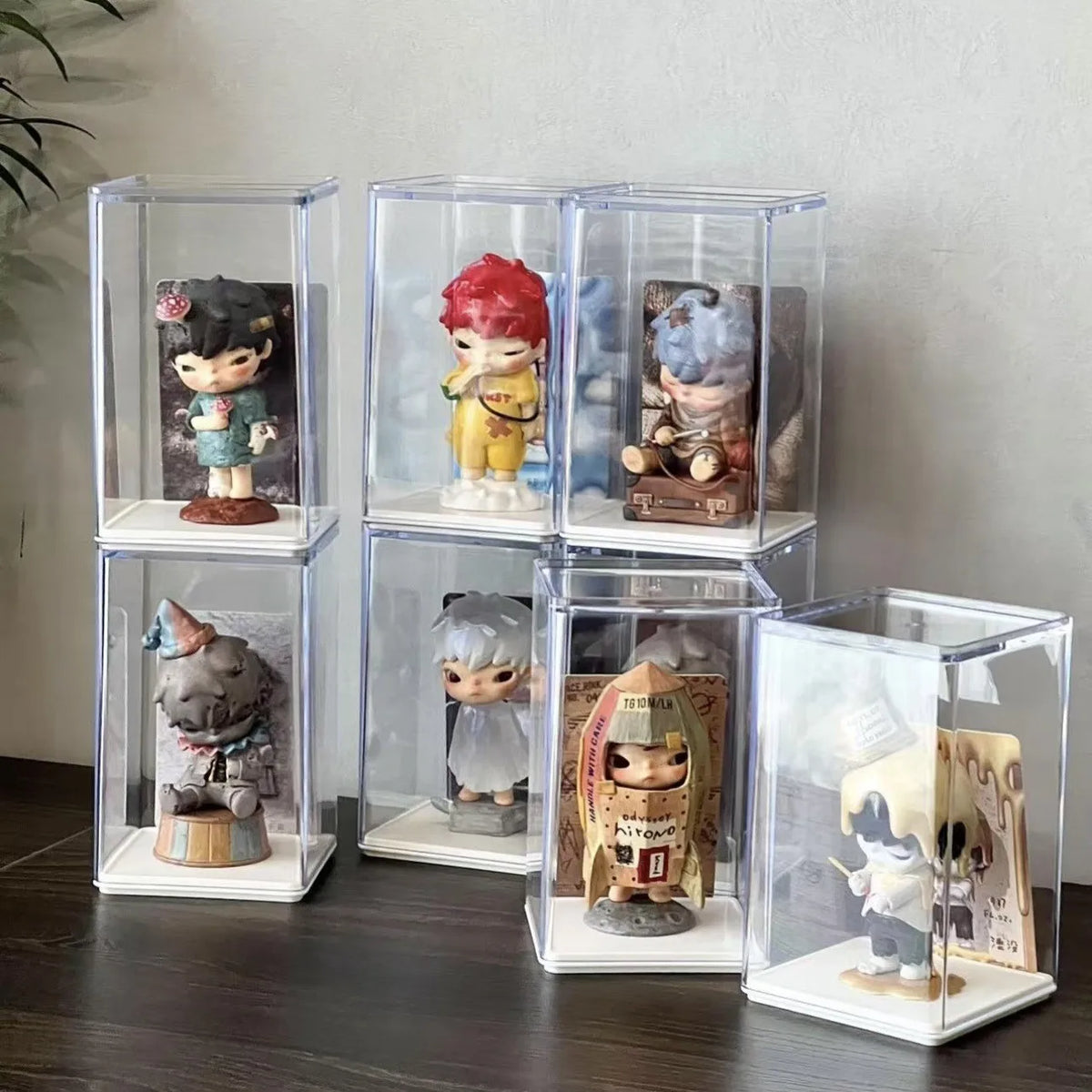 organisateur figurines transparent moderne rangement anti poussière boîtes emboîtables set six variées différents jouets