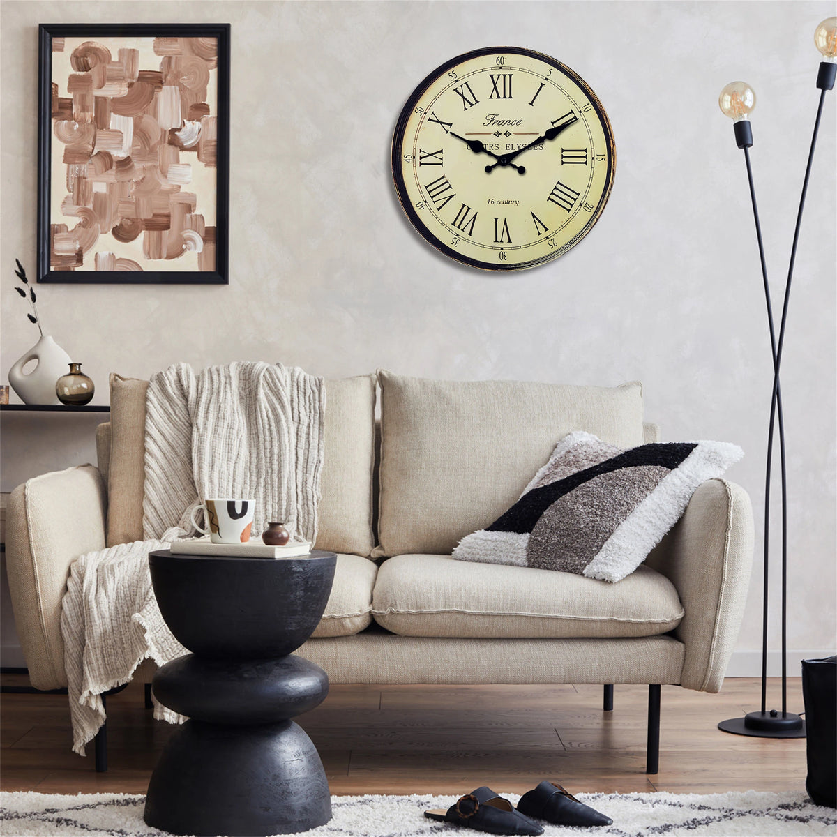 horloge murale classique bois beige números romanos aiguille quartz sans piles vintage salon chambre